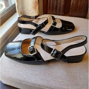 Black Vegan Pantent Leather Double Strapped Mary Janes Size 7.5 (38) NIB